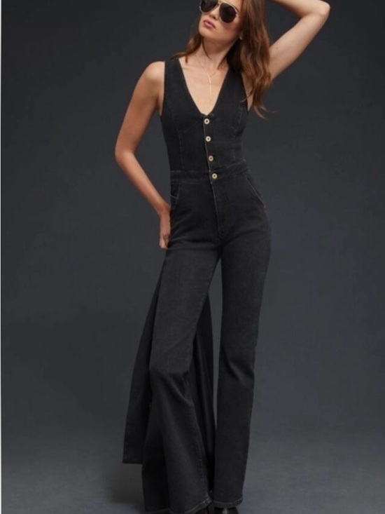 Pilcro Denim - Anthropologie Pilcro Black Denim Jumpsuit Overalls Size 10